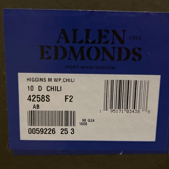 Allen Edmonds 10 D Shoes Higgins Mill Weatherproof boot in Chili brown - Picture 8 of 8